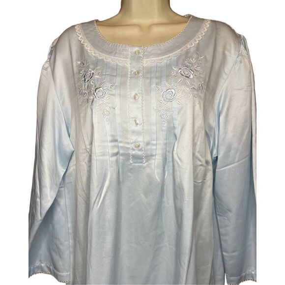MISS ELAINE Women's Embroidered Button-Front Nightgown in Turquoise NWT Size XL - Picture 4 of 8